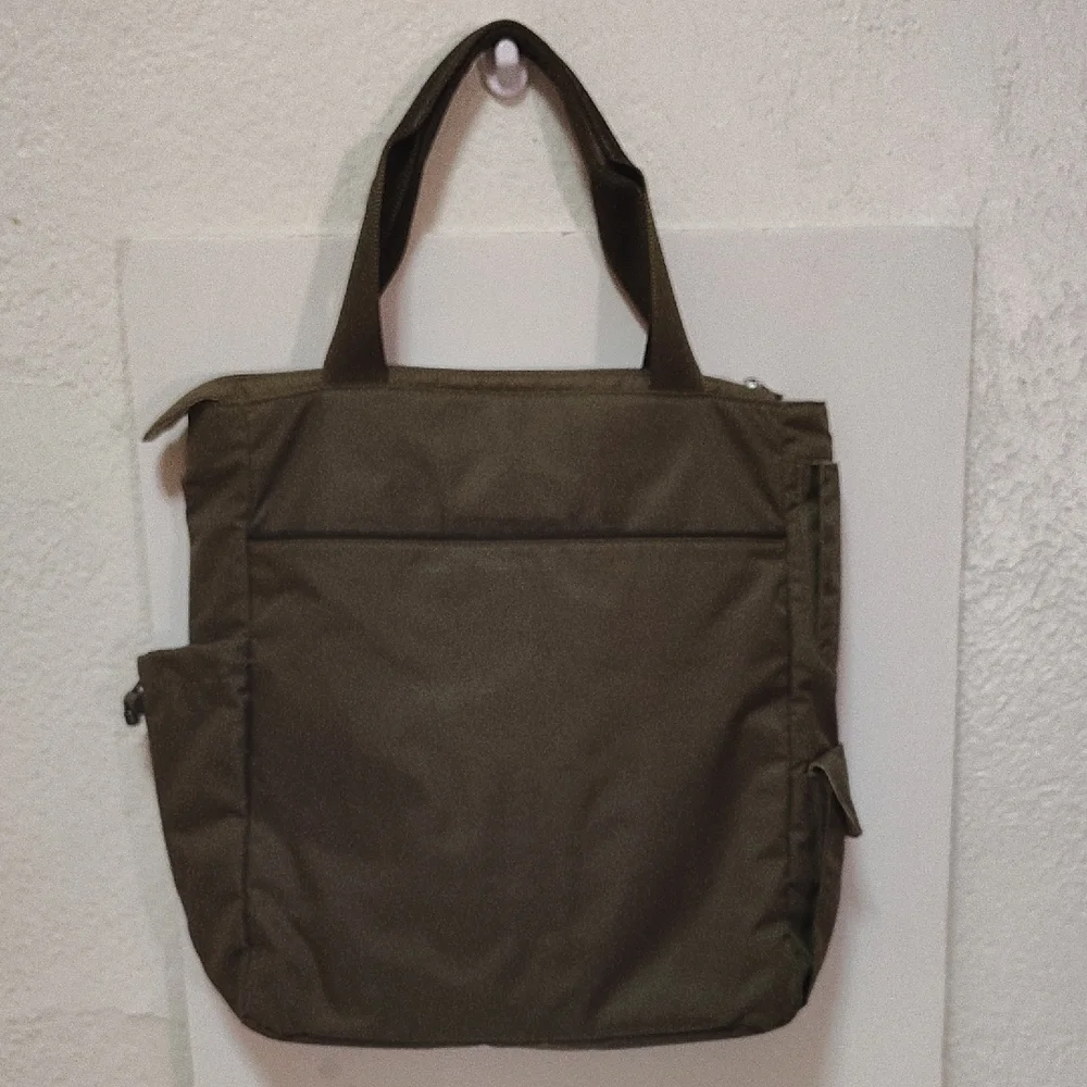 Tumi T Tech Olive Army Green Ballistic Nylon Tote Bag Water Bottle Slot